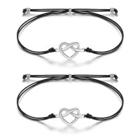 MANVEN Pinky Promise Distance Matching Bracelets(Ver.2) for Best Friends Couple Family Women Mens Teen Girls-M004-Knot Heart