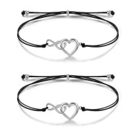 MANVEN Pinky Promise Distance Matching Bracelets(Ver.2) for Best Friends Couple Family Women Mens Teen Girls-M004-Infinity Heart