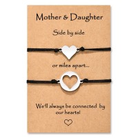 MANVEN Mom and Daughter Bracelets Set for 2 Mommy and Me Heart Matching Wish Bracelets Daughter Gift from Mom-hollow heart
